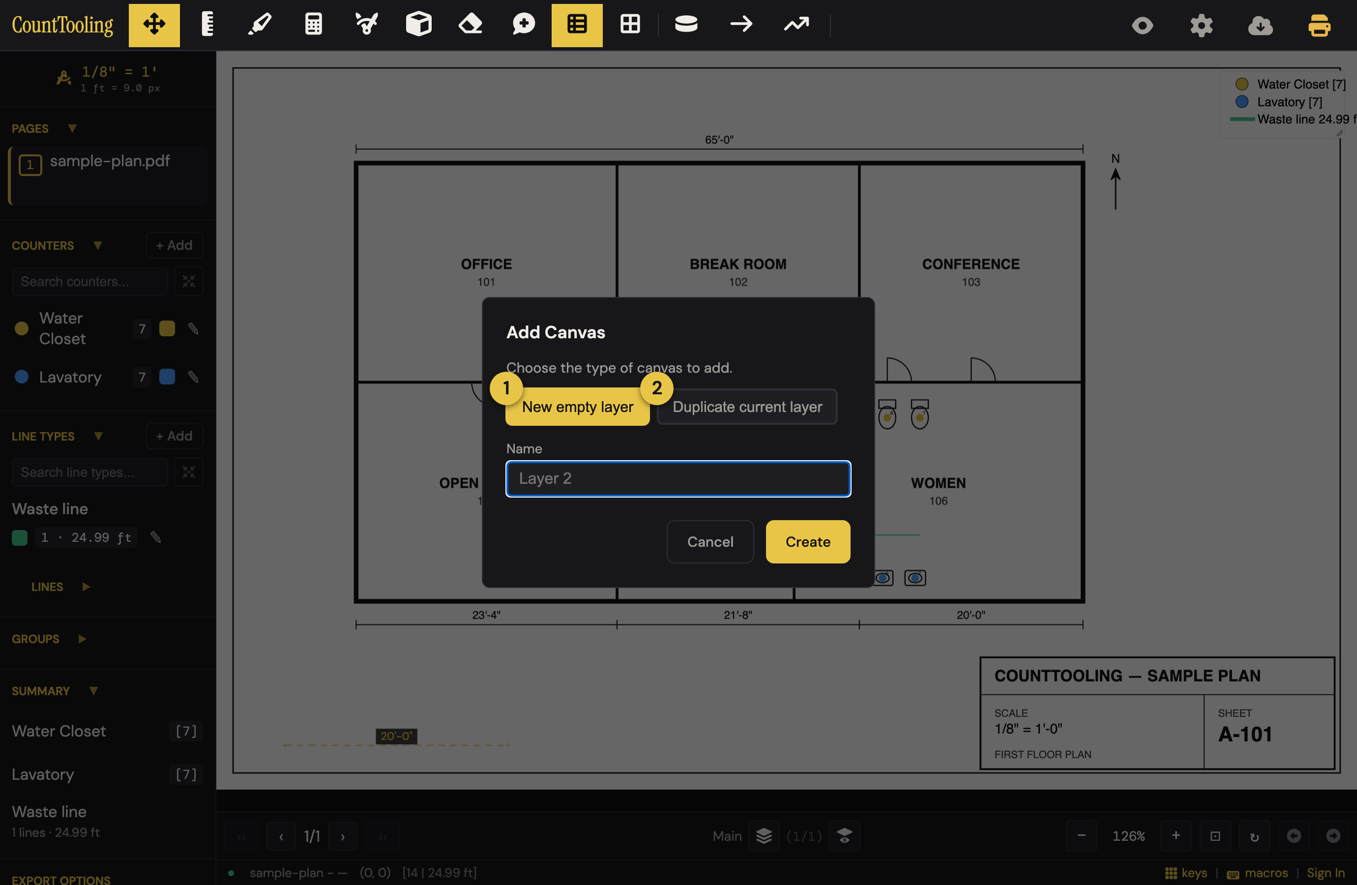 Add Canvas: ① a new empty layer, or ② a duplicate of the current one — named whatever makes sense, like "Alternate — cast iron".