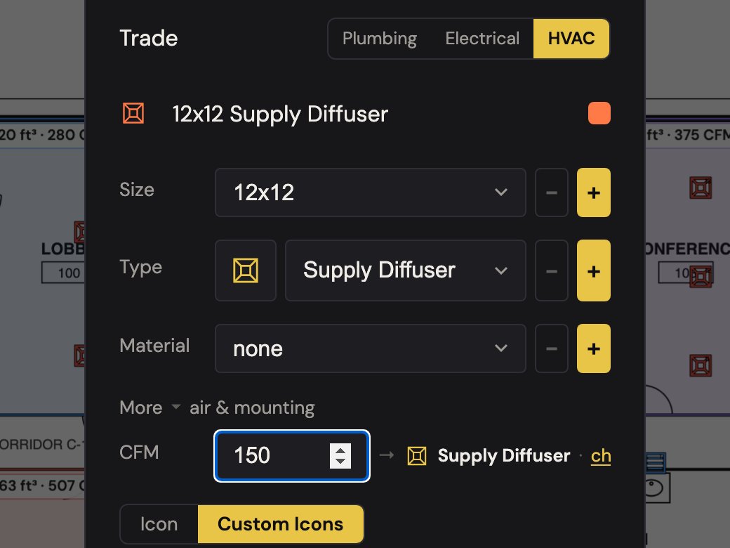 CountTooling, HVAC: A diffuser that carries its CFM.