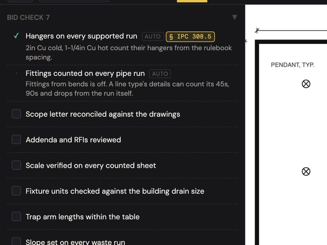 CountTooling, plumbing: A bid check that fills itself in.